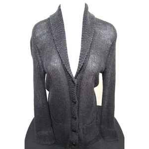 Ralph Lauren Denim Supply Black Open Knit Shawl Neck Cardigan Sweater Women M